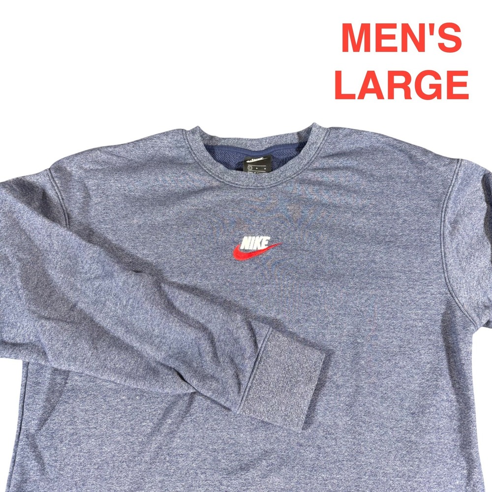 Nike Heritage Fleece Crewneck Sweatshirt Men's Large Blue Heather Embroidered